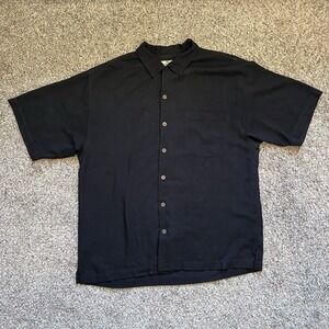 Tommy Bahama Silk Button Up Shirt Men's Large Black Golf "Birdie Watching"